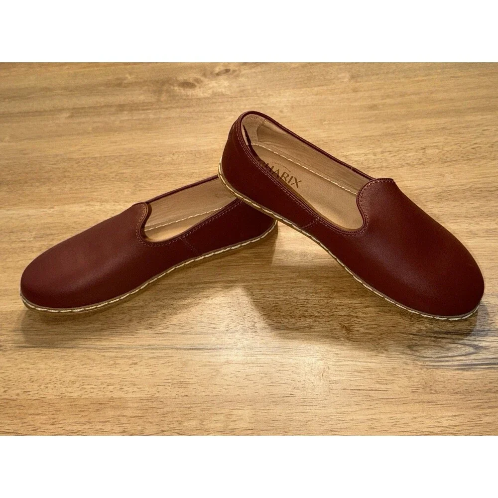 Charix Cognac Brown Leather Slip On Flats Shoes Women's Size 39 8.5/9 NEW No Box